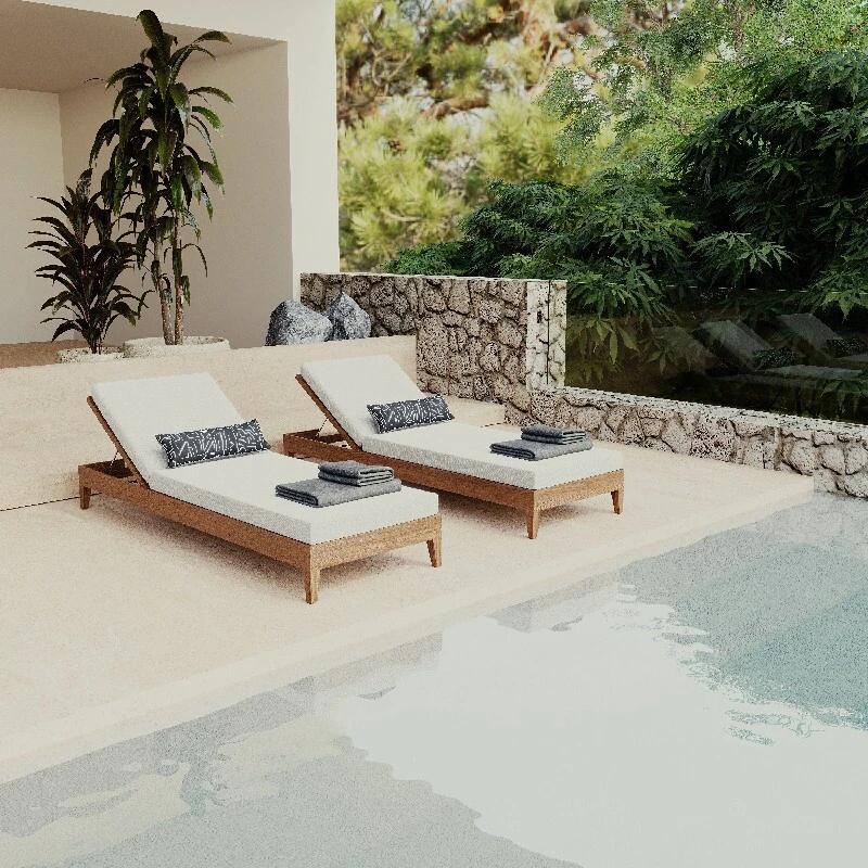 Defaico Teak Outdoor Garden Chaise Lounge with Cushions 1