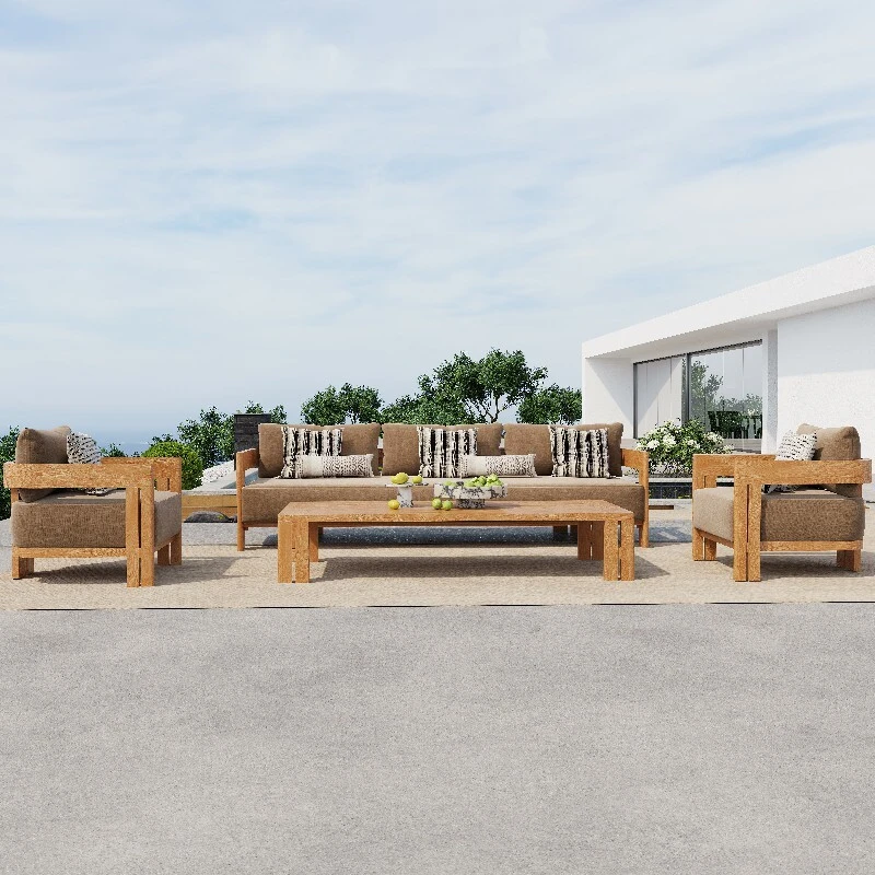 Defaico Patio Outdoor Sofa Collection in Premium Solid Teak 1