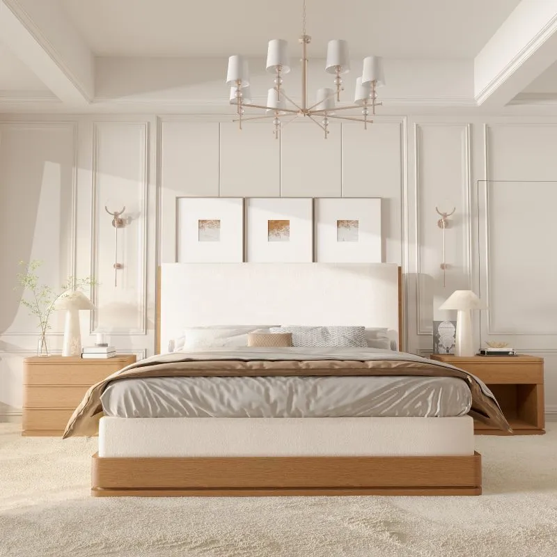 Meubles de chambre à coucher, ensemble de meubles de chambre à coucher crémeux, meubles de chambre modernes, collection de chambre à coucher en bois massif