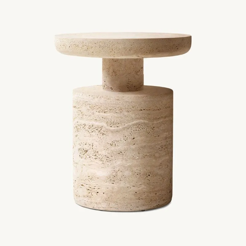 Mesa auxiliar, mesa auxiliar de travertino, mesa redonda de travertino, muebles minimalistas modernos