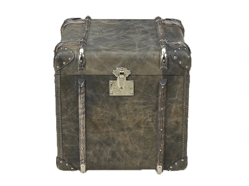 Vintage Old Grain Leather Small Side Table 1