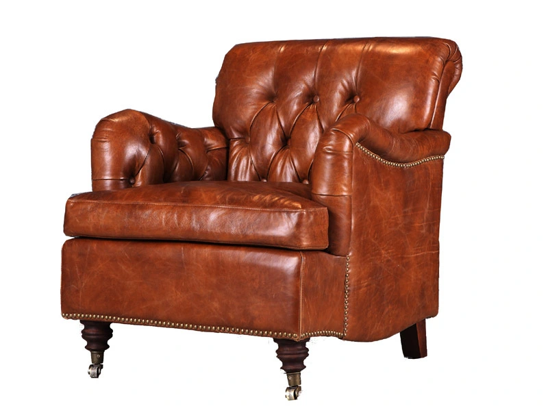 Tufted Roll Arm Vintage Leather Armchair 1