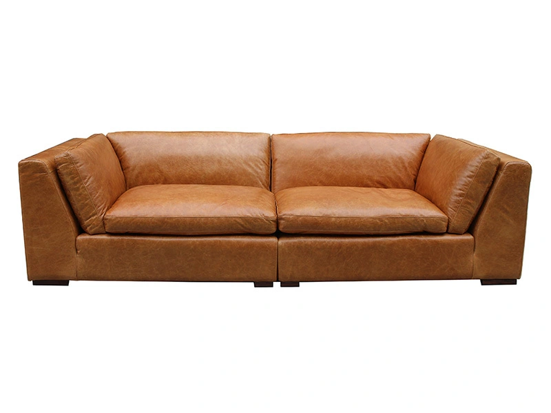 Antique Yellow Leather 3 seater Couch 1