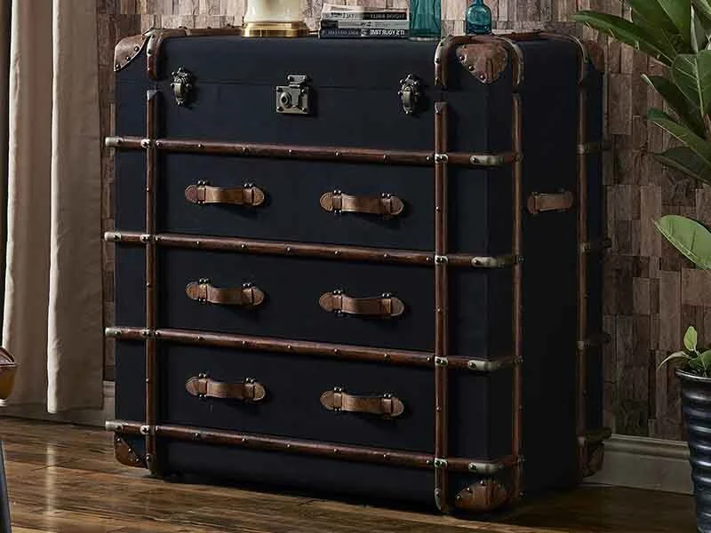 Black Canvas Trunks with Drawers 1