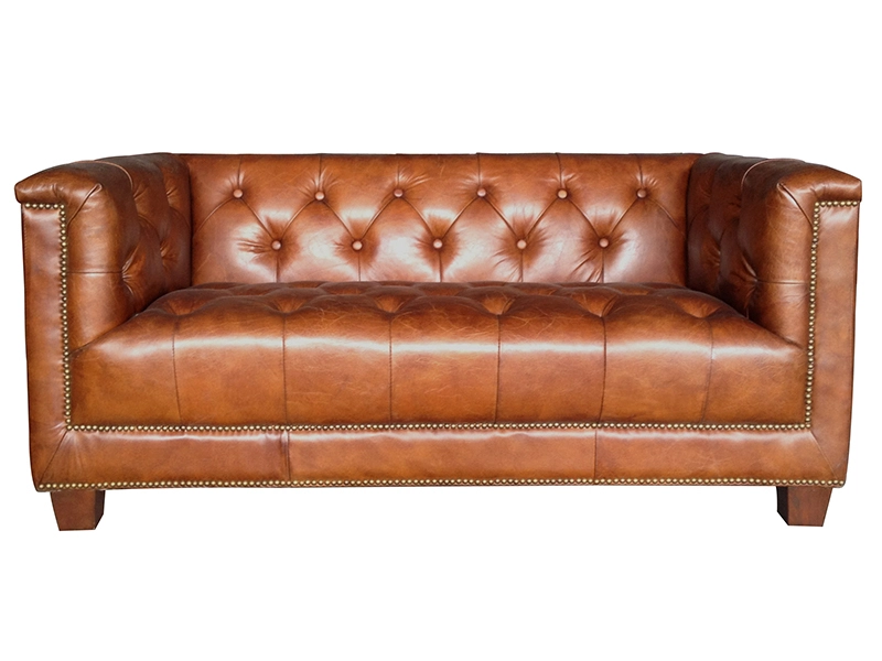 Vintage Old Top Grain Brown Leather Sofa Set 1