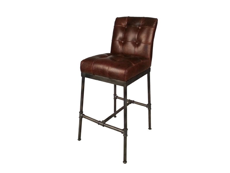 Metal Base Industrial Vintage Leather Bar Stool 1