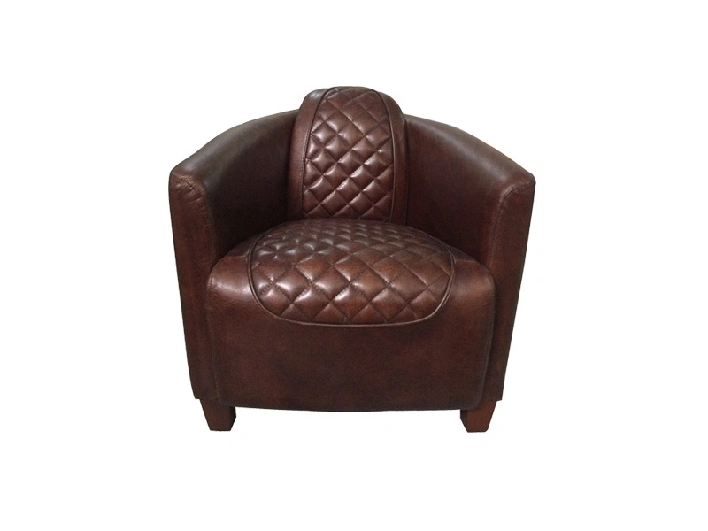 Brown Genuine Leather Single Sofa Chair With Armrest For Living Room Office 1