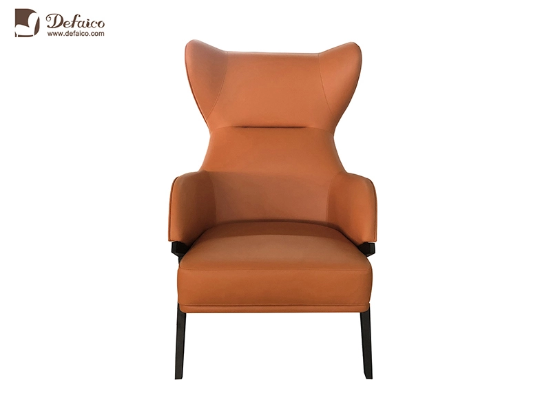 Orange High Back Genuine Leather Wing Accent Stainless Steel Leg Armchair 1