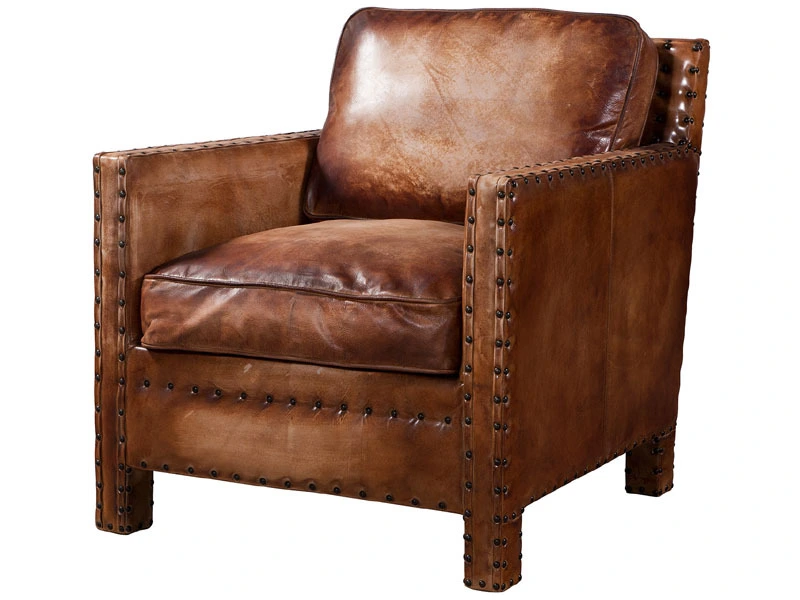 Vintage Leather Chair with Rivets 1