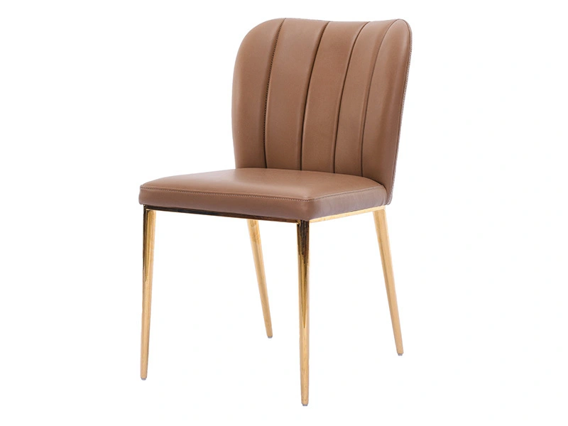 Luxury Brushed Gold Legs Leather Dining Chair 1