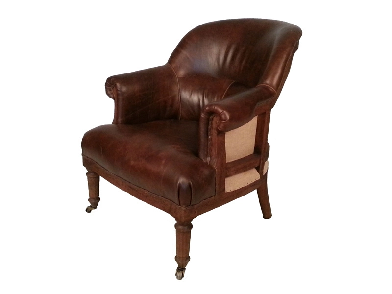 Deconstructed Vintage Leather Armchair with Wheels 1