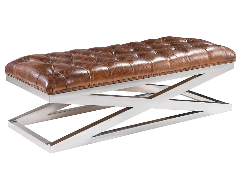 Vintage Leather Stainless Steel Stool 1