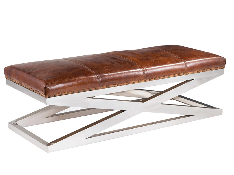 Vintage Leather X Base Stool 1