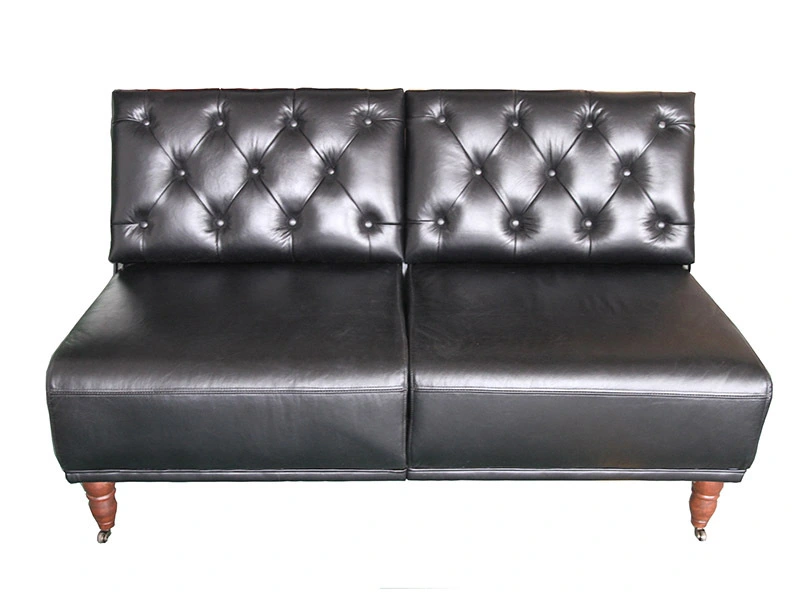 2S Vintage Tufted Black Leather Sofa 1