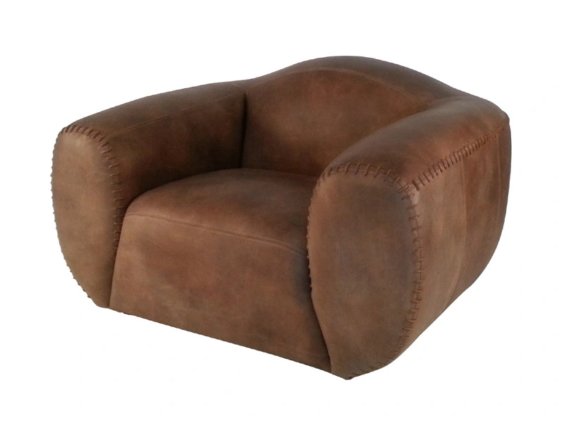 Antique Leather Stitched Edge Sofa Chair 1