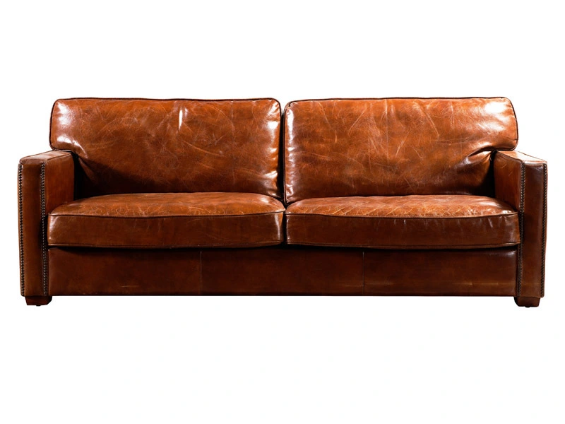 Riveted Vintage Leather Retro Sofa 1