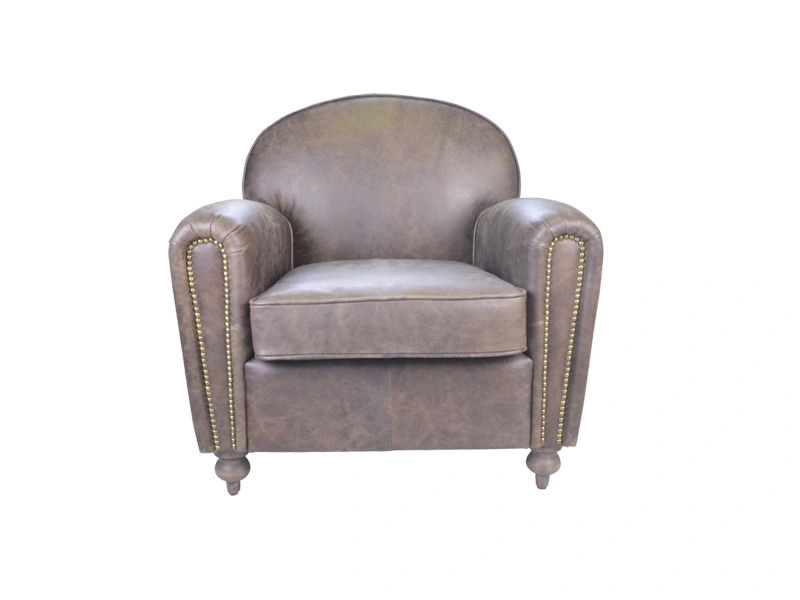 Antique European Style Leather Living Room Chair With Rivets Use In Lobby Hotel Dining Room Office 1