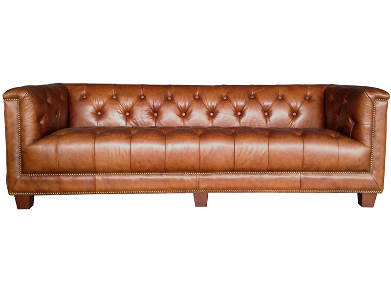 Living Room Tufted Back Antique Leather Sofa 1