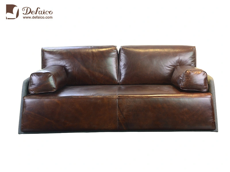 Two Seat Genuine Leather Antique Retro Vintage Sofa For Living Room 1