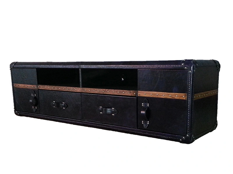 Vintage Blue Ox Leather Media Trunk 1