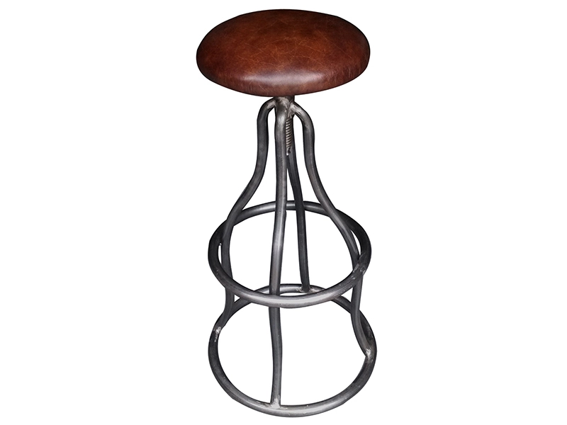 Vintage Brown Leather Metal Bar Chair for Kitchen 1