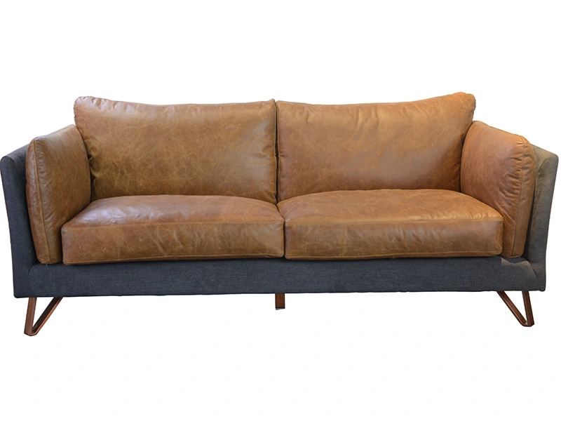 Traditional Handmade Leather and Fabric Sofas With Metal Legs For Hotel 1