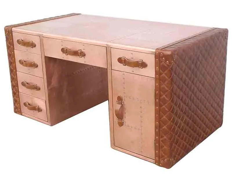 Copper and Vintage Real Cow Leather Office Desk 1