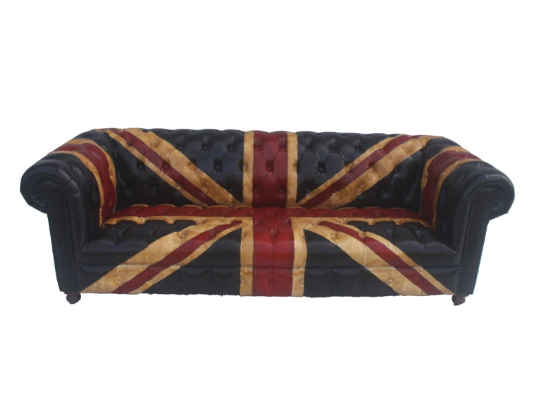 Bespoke Antique Genuine Leather Union Jack Chesterfield Sofa For Living Room Hotel Club Lobby 1