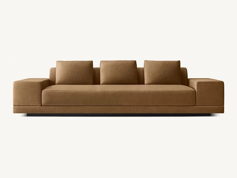 Modern Brown Linen Fabric and Feather Sofa with 3 Seats 1