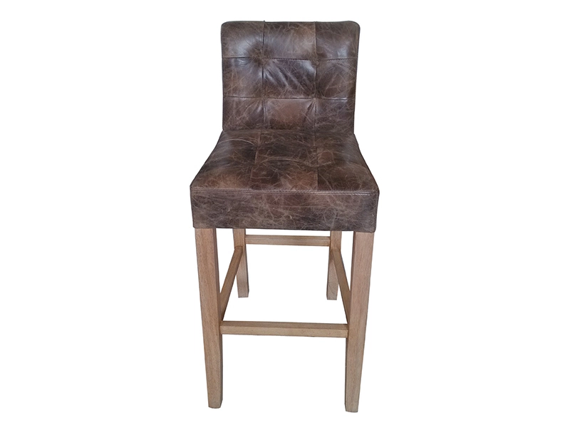 Best Solid Wood Bar Stools with Chesterfield Leather Back 1