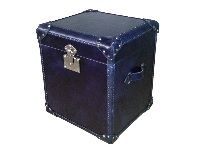 Retro Ox Blue Leather Little Trunk 1
