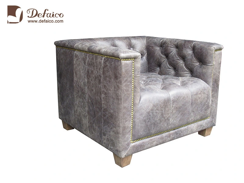 Square Genuine Leather Upholstered Button Single Accent Sofa For Hotel 1