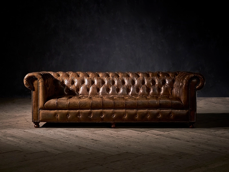 Faddish Antique Style Top Grain Leather Sofa Chesterfield Leather Sofa Set Living Room 1