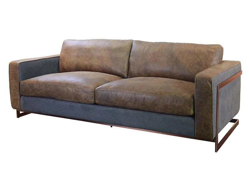 Lobby Distressed Leather Upholstered Sofa 3S 1
