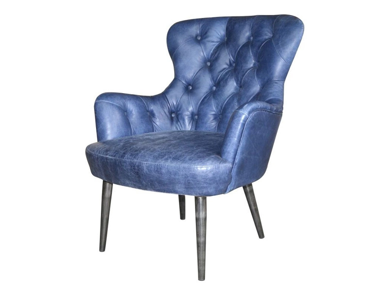 Tufted Back Tubular Antique Leather Wing Chair 1