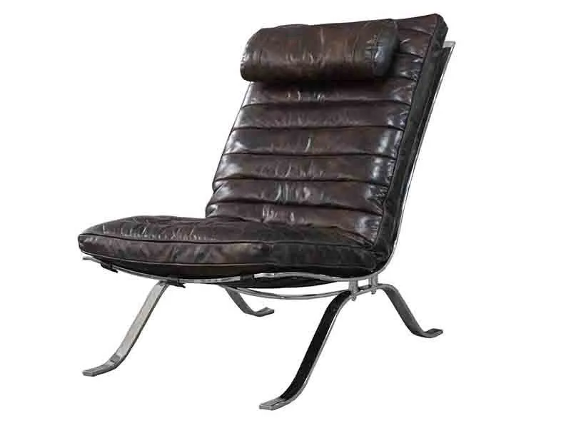 Metal Base Vintage Leather Lounge Chair 1