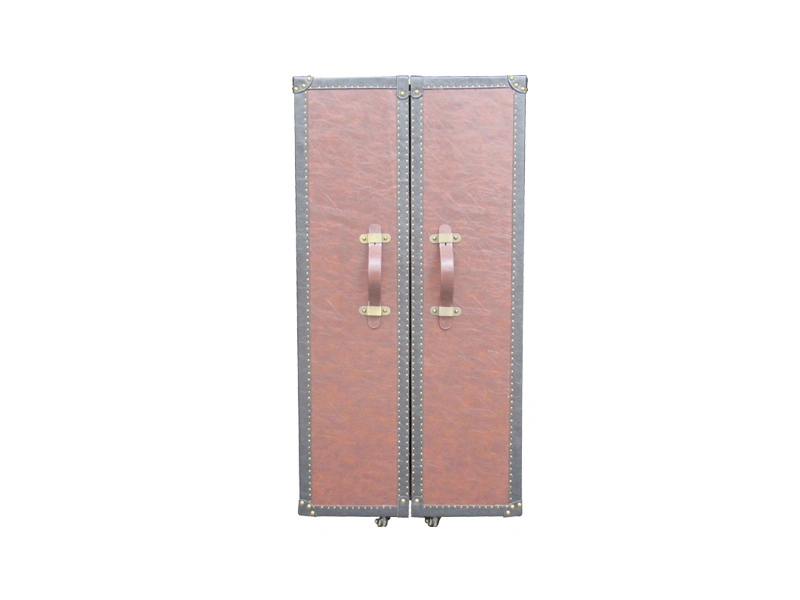 Pink Vintage Leather Trunk Wardrobe With Golden Rivets And Back Cloth For Bedroom Hotel1 1