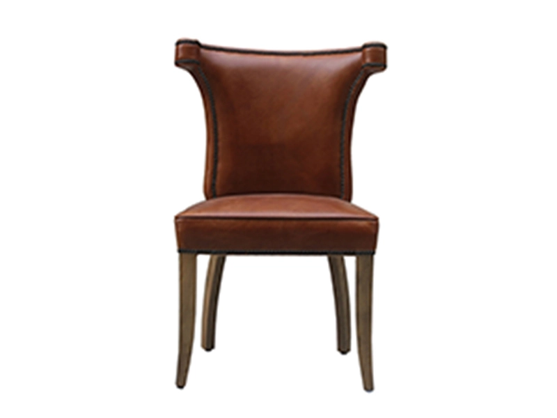 Riveted Wood legs Vintage Leather Stool 1