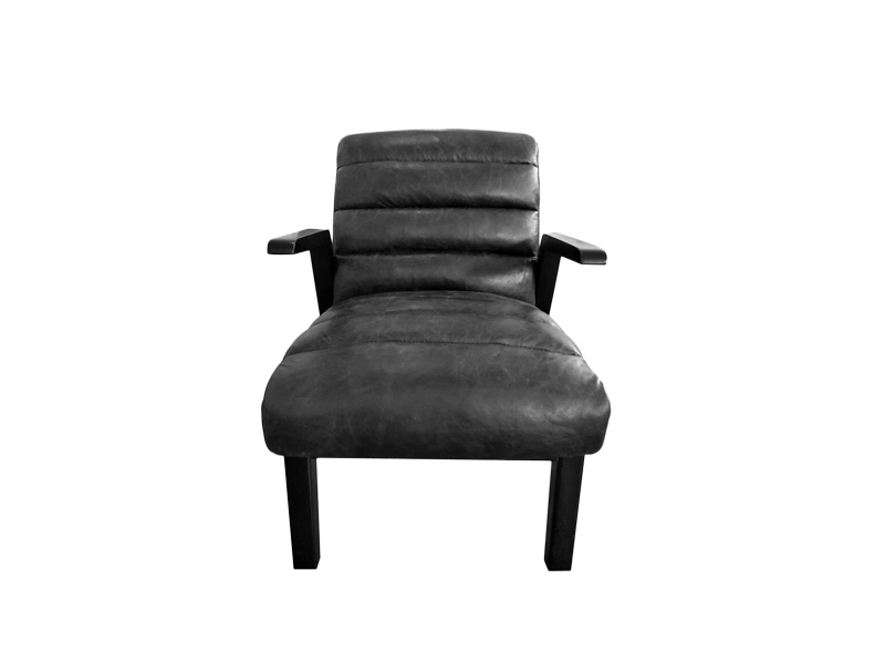Black Leather Leisure Chair With Arms And Wide Seat For Living Room Balcony Hotel 1