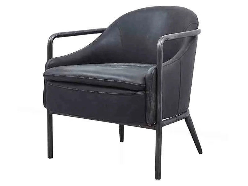 Iron Tube Arm Vintage Gray Leather Chair 1