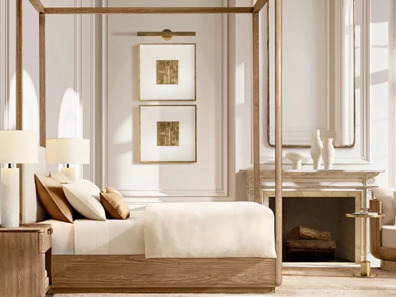 New Style Oak Solid Wood Bed with Footboard Faddish Modern Style Bedroom Bed 1