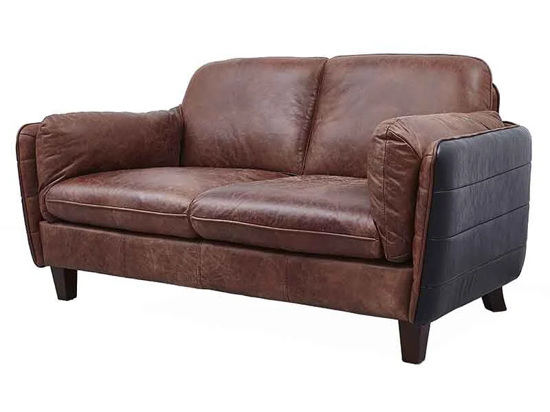 Antique Tan Leather Sofa with Black PU Leather Side 1