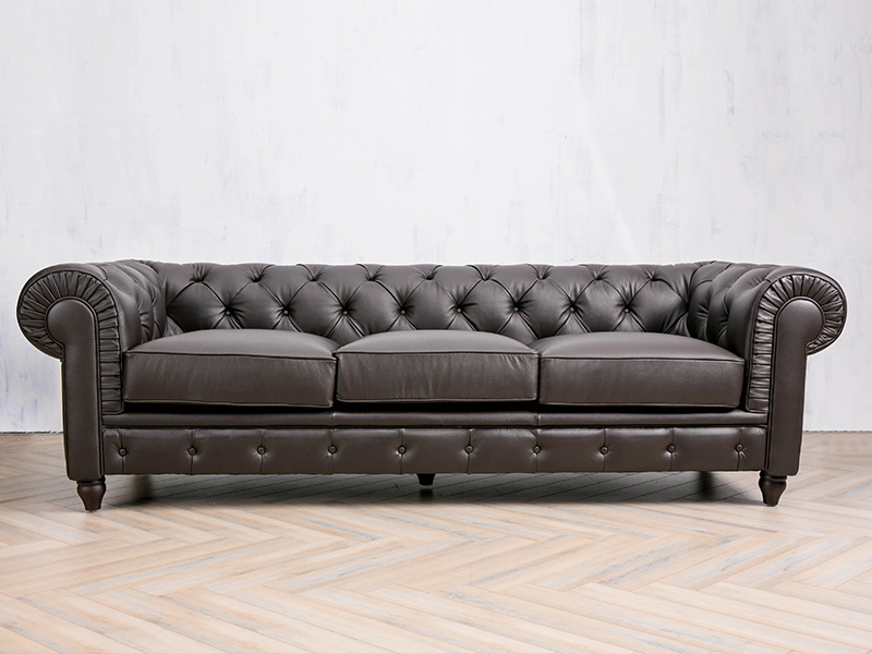 Vintage Brown Leather Sofa Chesterfield 3 Seater Sofa 1