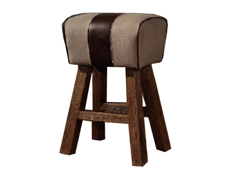 Canvas and Vintage Leather Small Stool 1