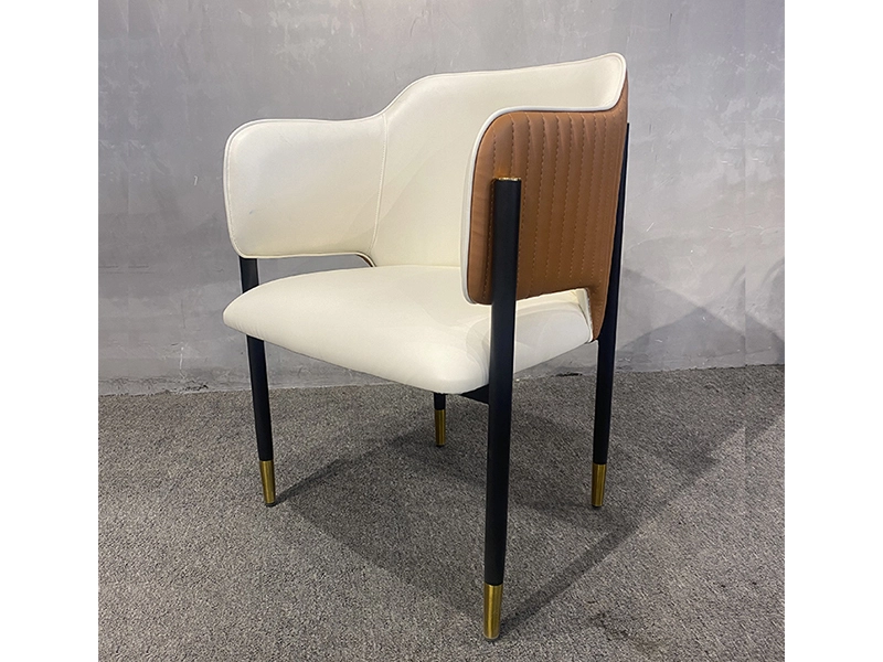 Modern Light Luxury Wrought Iron Frame Leather Cushion Chair Dining Leather 1