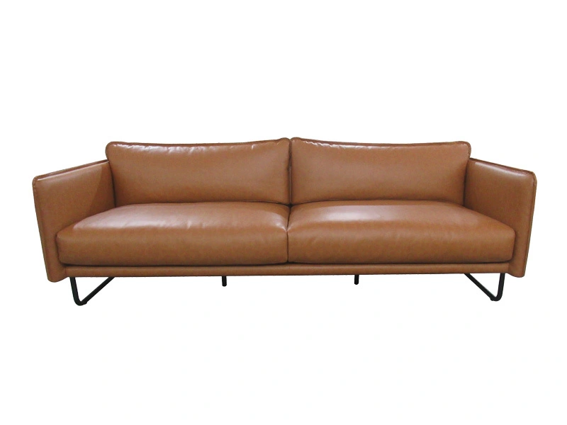 Retro Brown Genuine Leather Living Room Sofa With Metal Legs And Cushion Use In Hotel Club Lobby 1