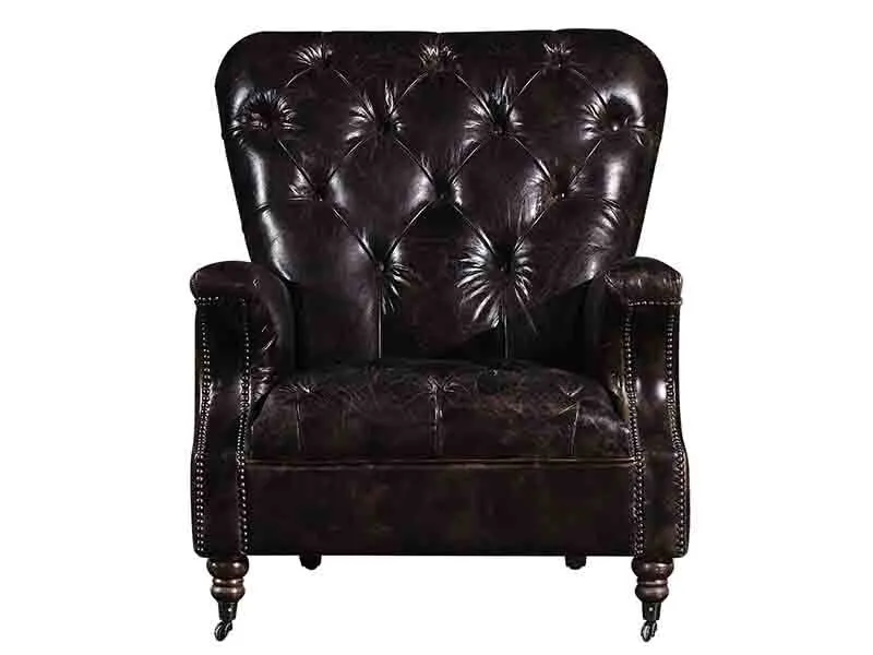 Tufted Back Black Vintage Leather Sofa Chair 1