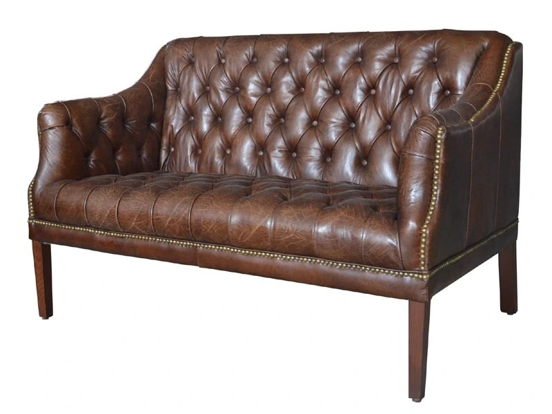 Antique Tan Leather Chesterfield Sofa Set with Rivets 1
