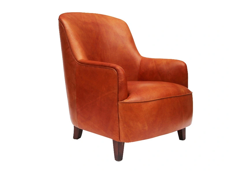 Luxury Wood Leg Brown Top Leather Chair 1
