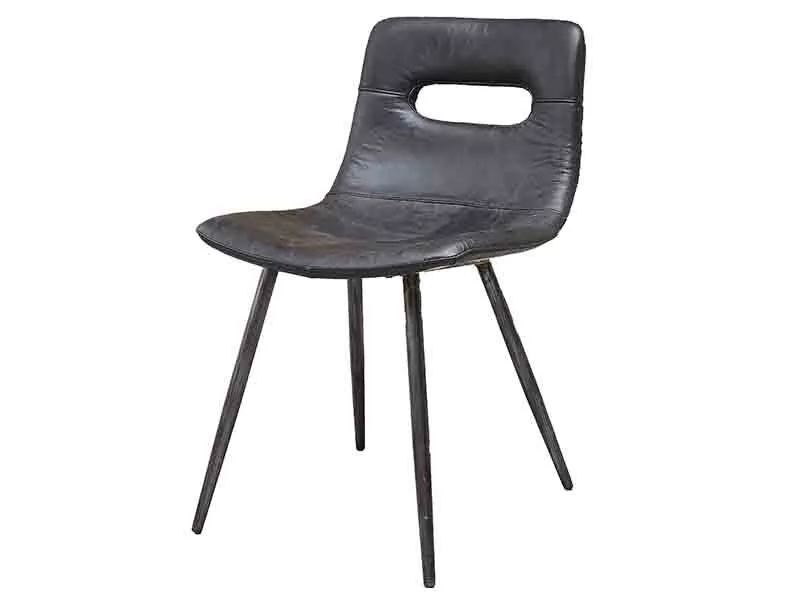 Iron Tapering Legs Gray Vintage Leather Chair 1